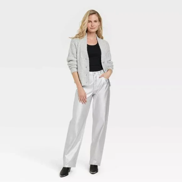 Women's Mid-Rise 90's Baggy Jeans - Universal Thread Metallic Wash - Picture 3 of 11